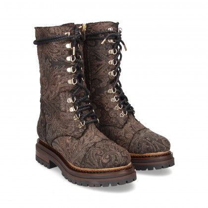 1/2 BOOT TIED TEXTILE BROWN EMBROIDERY
