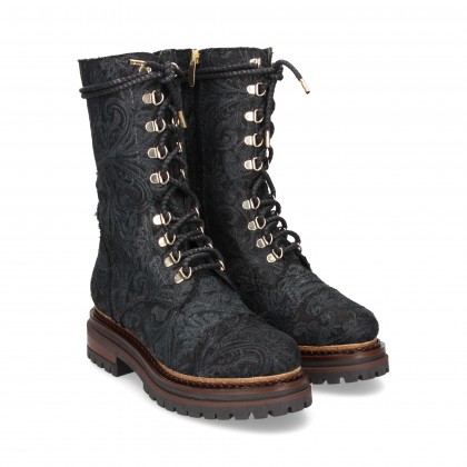 1/2 BOOT KNOTTED TEXTILE BLACK EMBROIDERY