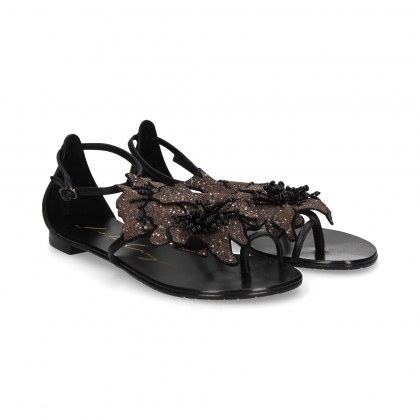 SANDALIA FLORES GLITTER NEGRO