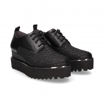 PYTHON TEXTILE BLUCHER BLACK LEATHER