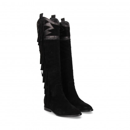 FRINGED SUEDE BOOT BLACK