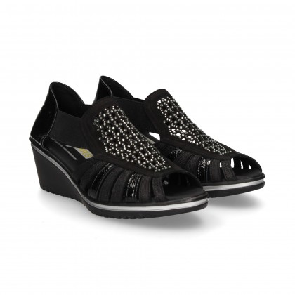 WEDGE A/SIDES INSTEP BROTH/BLACK STRASS