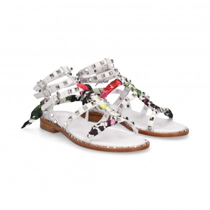 SANDAL 3 BUCKLES SCARF/WHITE NAPA