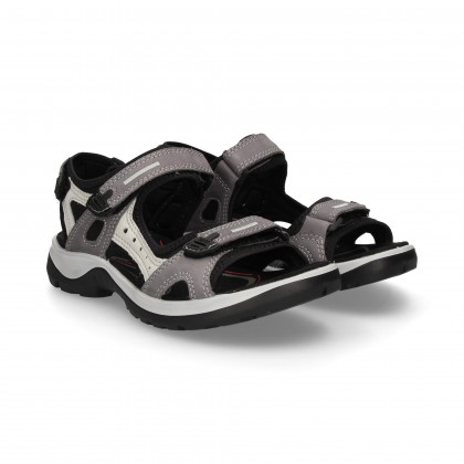 SANDALS STRIPED SIDE GRAY LEATHER