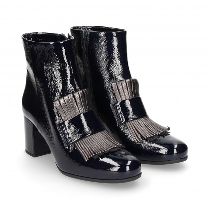 FRINGED BALTIC PATENT LEATHER ZIPPER BOOT
