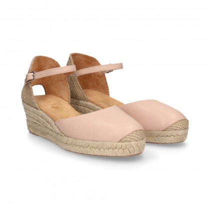 ESPADRILLE COMPENSÉES EN CUIR ROSE