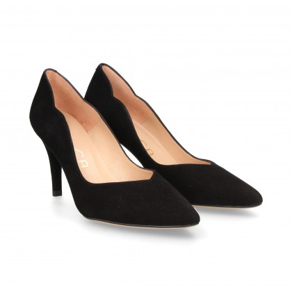 SALON POINTED NECKLINE BLACK SUEDE