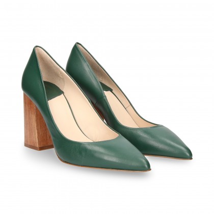 SALON WOODEN HEEL GREEN LEATHER