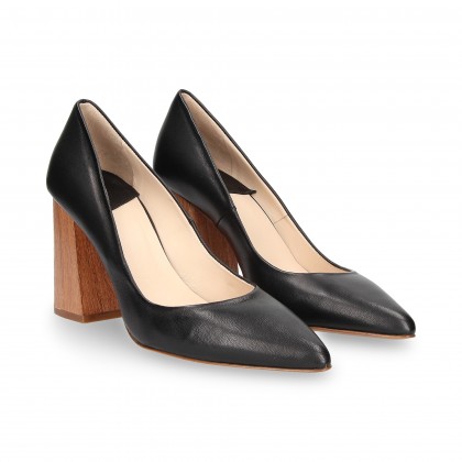 SALON WOODEN HEEL BLACK LEATHER