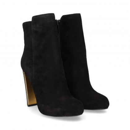 METAL HEEL BOOT GOLD SUEDE BLACK