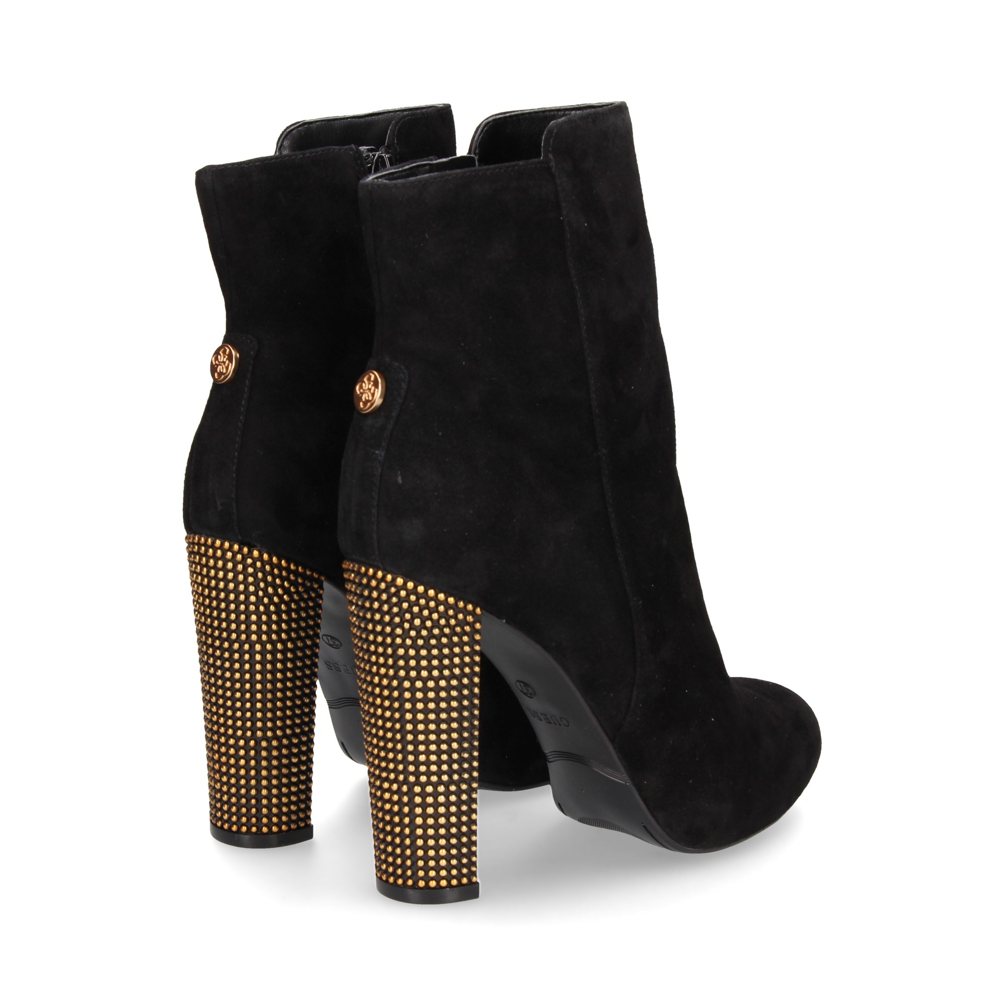 botin-tacon-metalico-oro-ante-negro