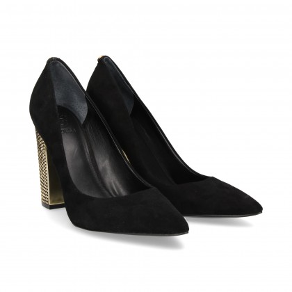 SALON METALIC HEEL GOLD SUEDE BLACK