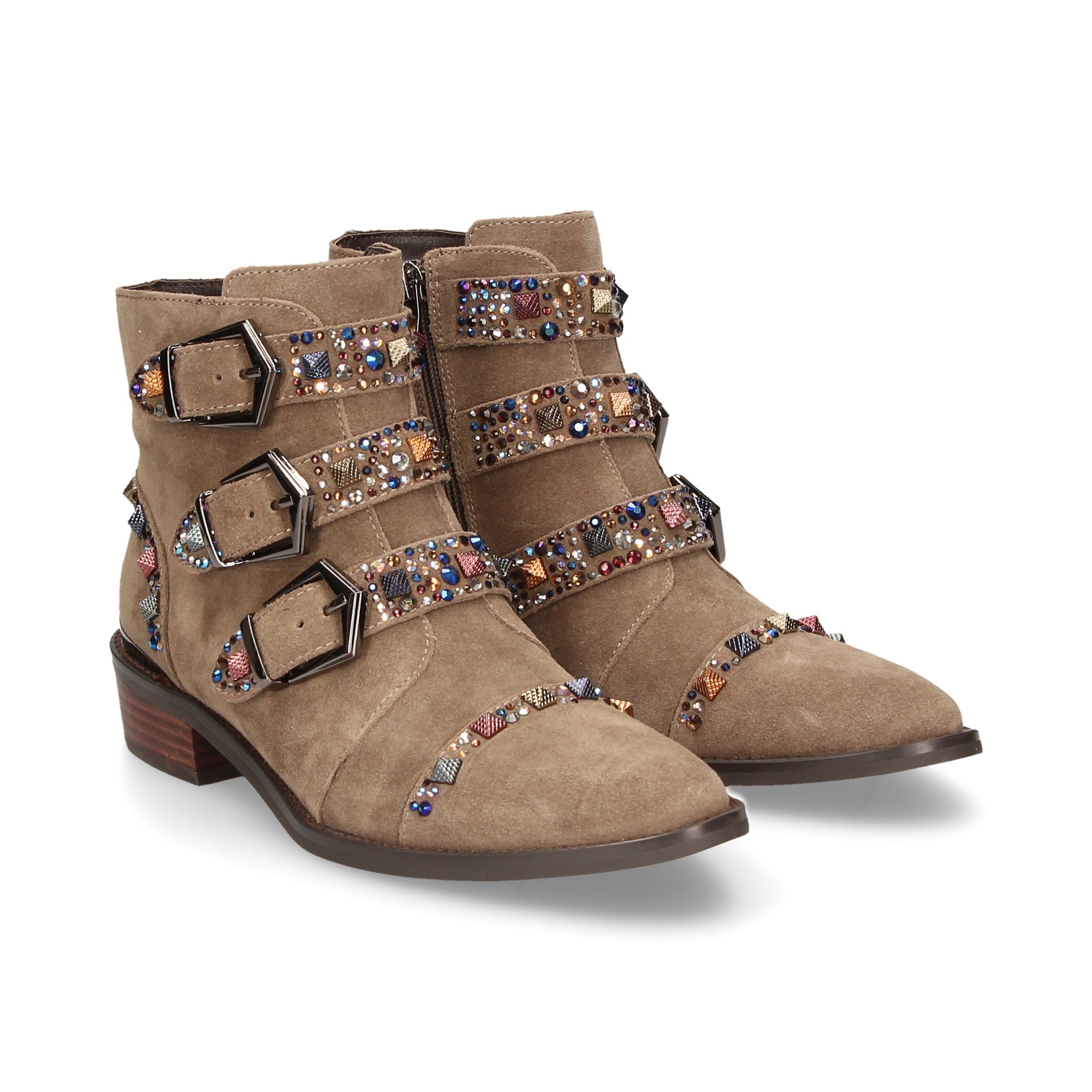 BOTIN 3 HEBILLAS TACHUELAS ANTE TAUPE