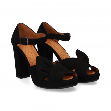 CARMELITE SANDAL SUEDE BOW BLACK